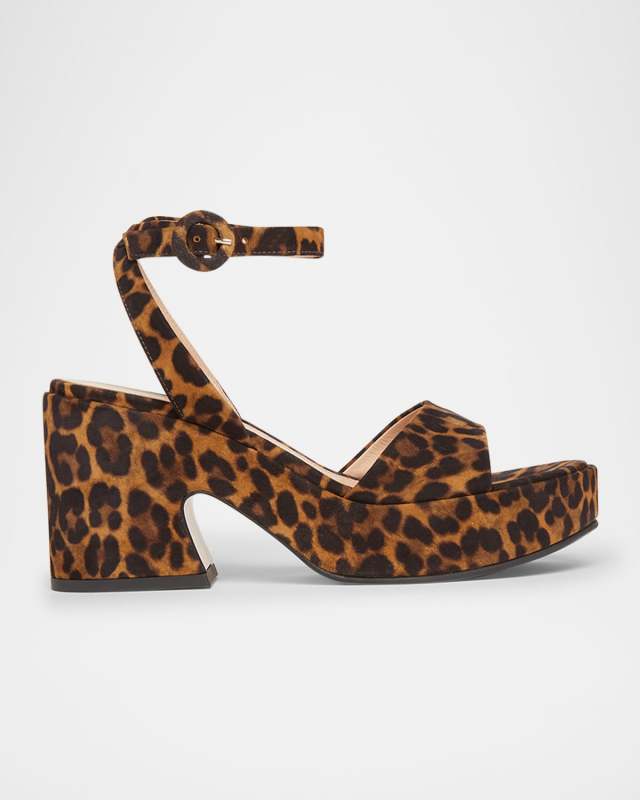 Alma Leopard Ankle-Strap Platform Sandals